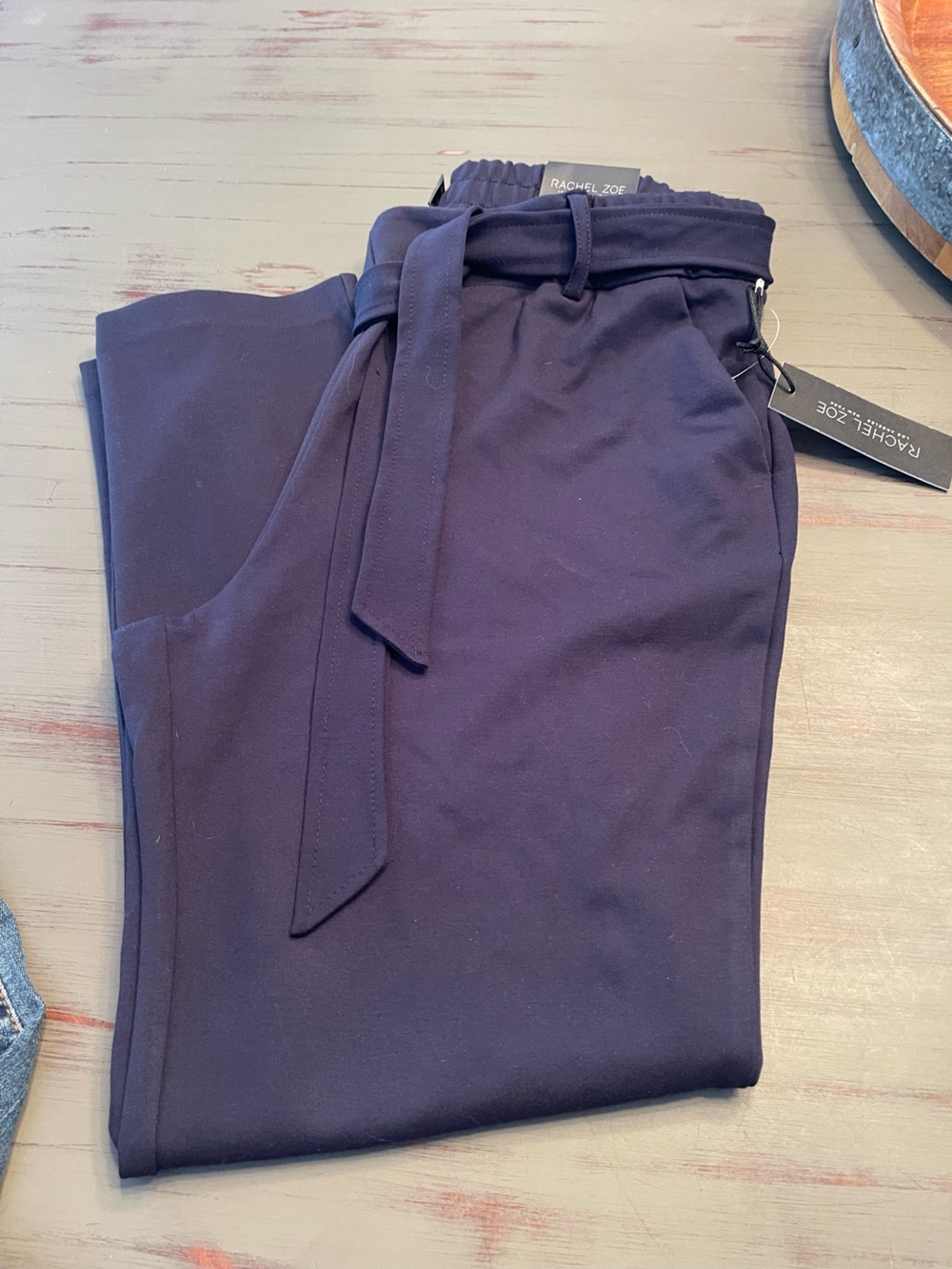 Rachel Zoe High Rise Skinny leg tie waist pull on pant Navy Blue women’s 14 NEW